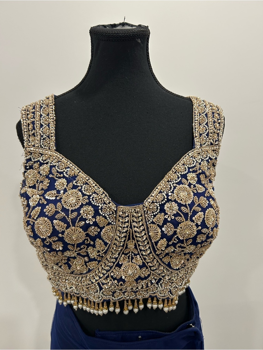 Luxury Royal Blue & Gold Designer Saree - Picture 10 of 16